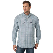 Mens Teal Plaid Performance Snap Long Sleeve Shirt