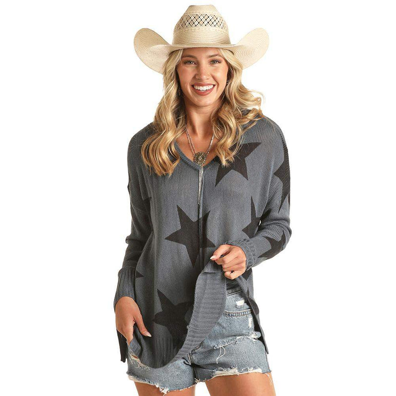 Rock & Roll Denim Women's Sweater with Star Design