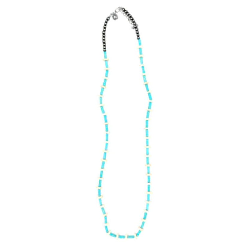 Turquoise Tube and Ivory Beaded Necklace