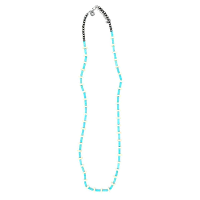 Turquoise Tube and Ivory Beaded Necklace