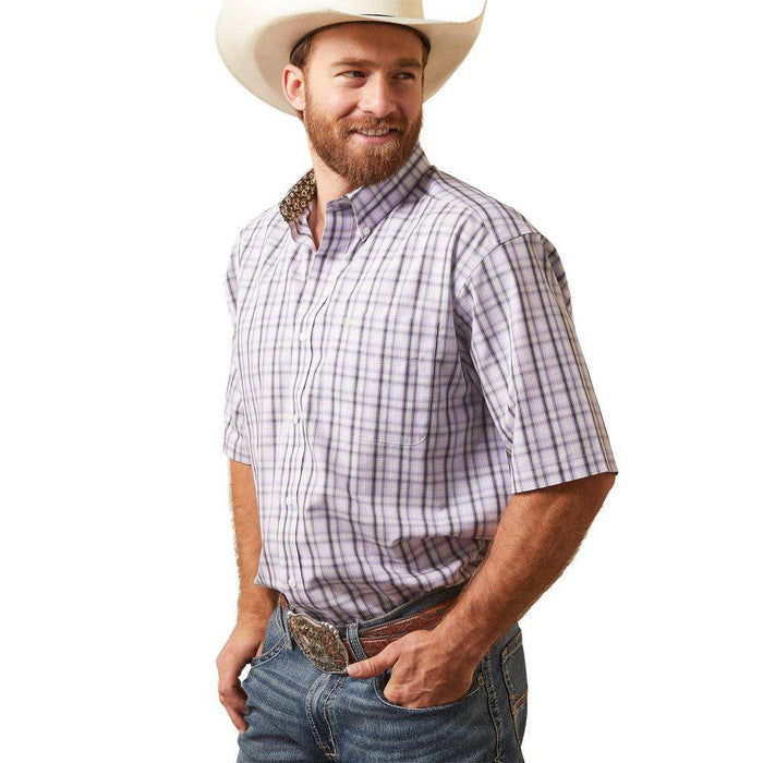 Ariat Mens Francois Lavender White and Spring Green Plaid Wrinkle Free Long Sleeve Western Shirt