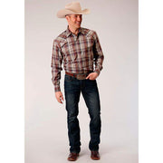 Roper Apparel Mens Burgundy Plaid Two Pocket Snap