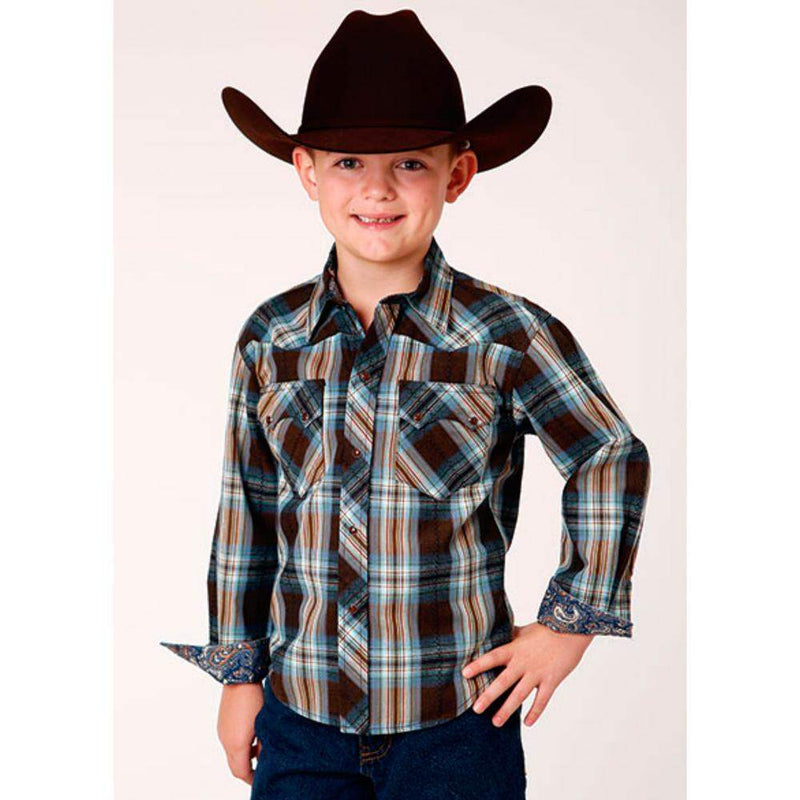 Roper Apparel Kids Crossing Dooby Long Sleeve Plaid Snap Shirt
