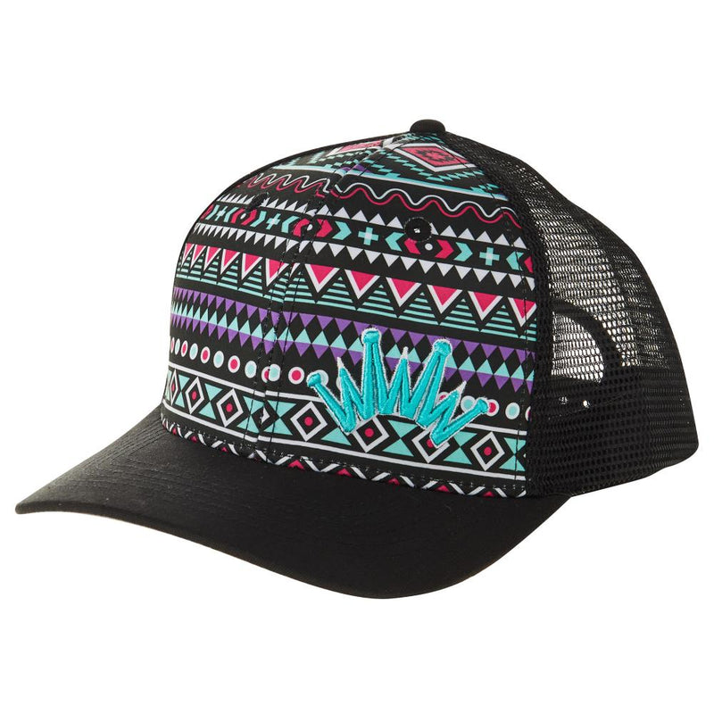 Saddle Ladies Aztec Print Turquoise Crown Black Mesh Back Pony Tail Cap