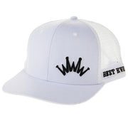 Saddle Black Embroidered Crown White Mesh Back Trucker Cap