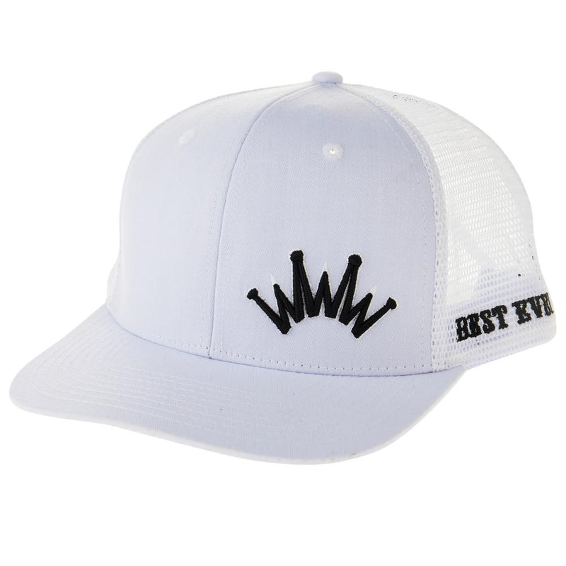 Saddle Black Embroidered Crown White Mesh Back Trucker Cap
