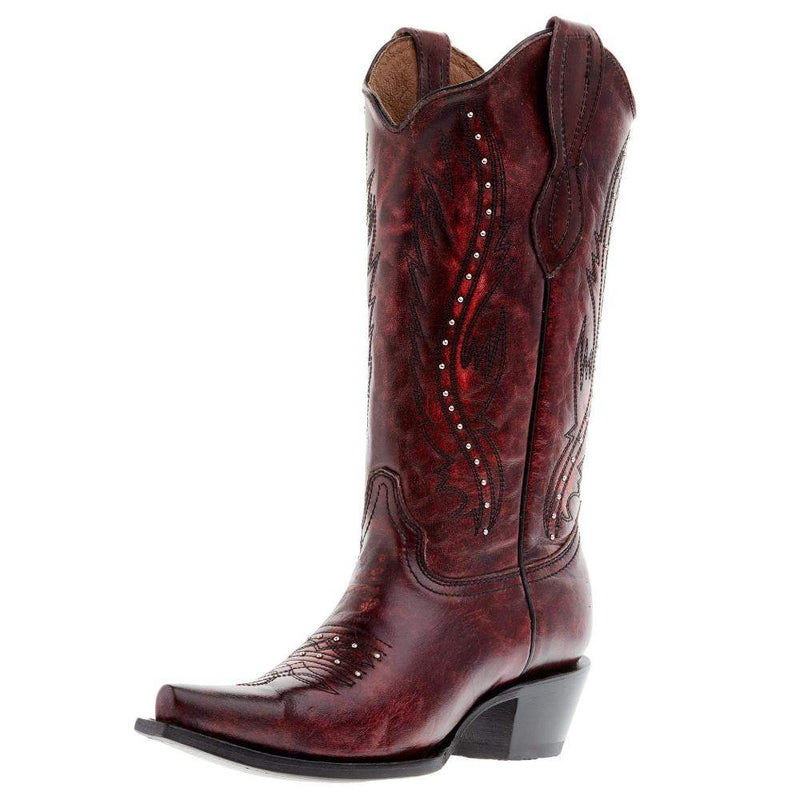 Women's Wine Embroidery 13 Top Snip Toe Boot