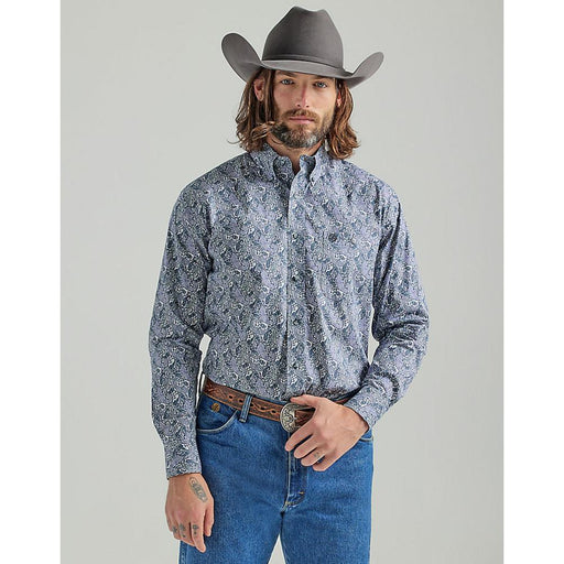 Wrangler Men's George Strait 1-Pocket Button Down Long Sleeve Shirt in Purple Print - M