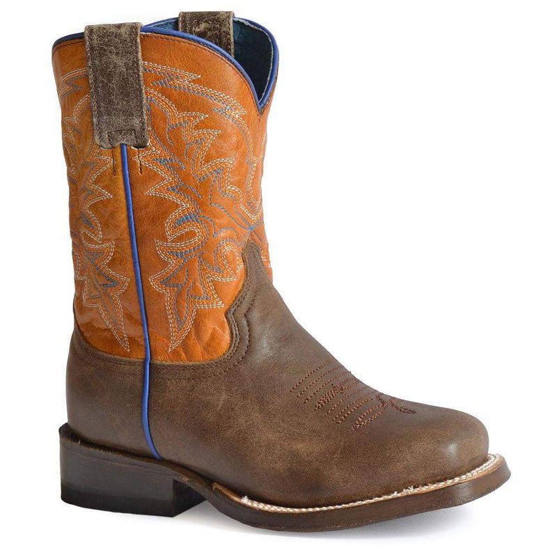 Roper Footwear Kids Colt Brown Leather Vamp and Orange Leather Shaft Boot