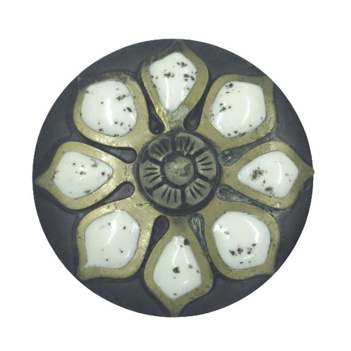 White Stone Flower Petal Brass Antique 1 1/2 Inch Concho