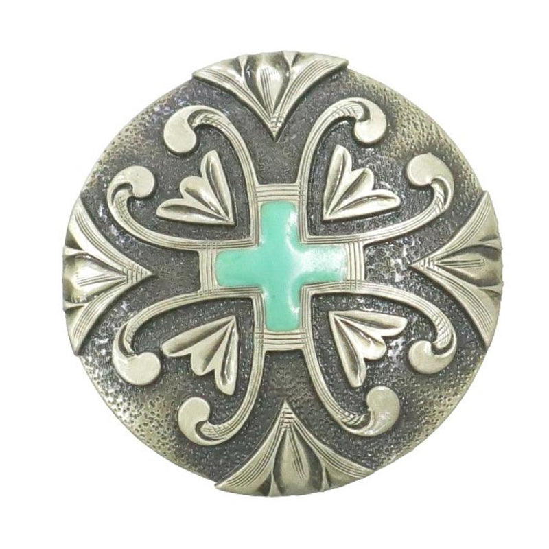 Antique Silver Turquoise Cross 1 1/2 Inch Concho