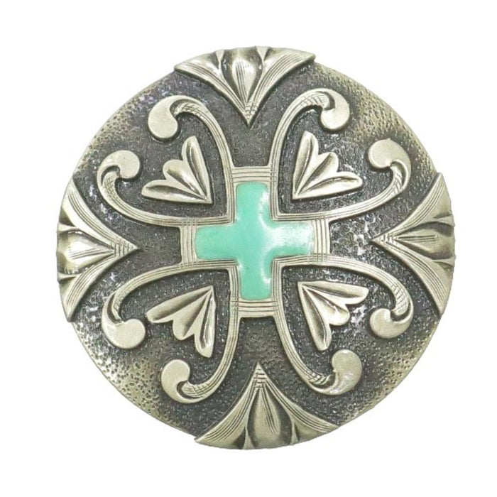 Antique Silver Turquoise Cross 1 1/2 Inch Concho