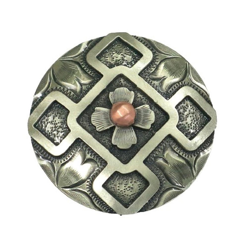 Antique Silver Bold Square Flower 1 1/2 Inch Concho
