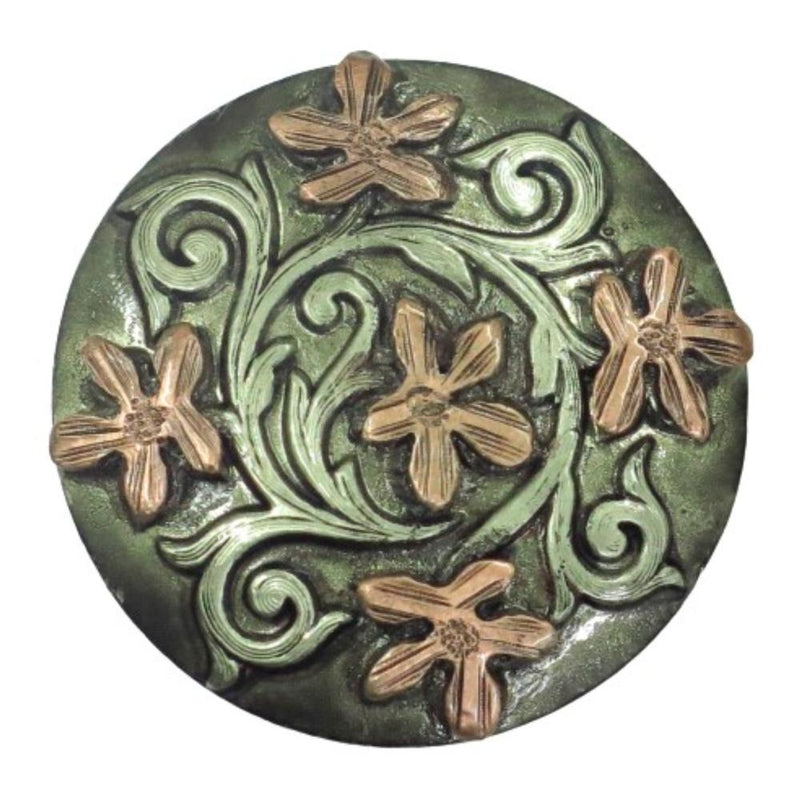 Antique Silver Copper Floral Scroll 1 1/2 Inch Concho