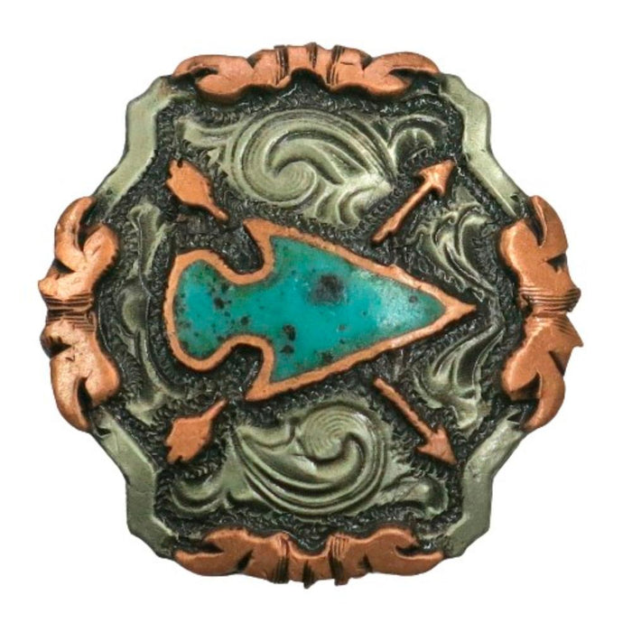Antique Silver Copper Turquoise Arrowhead 1 1/2 Inch Concho