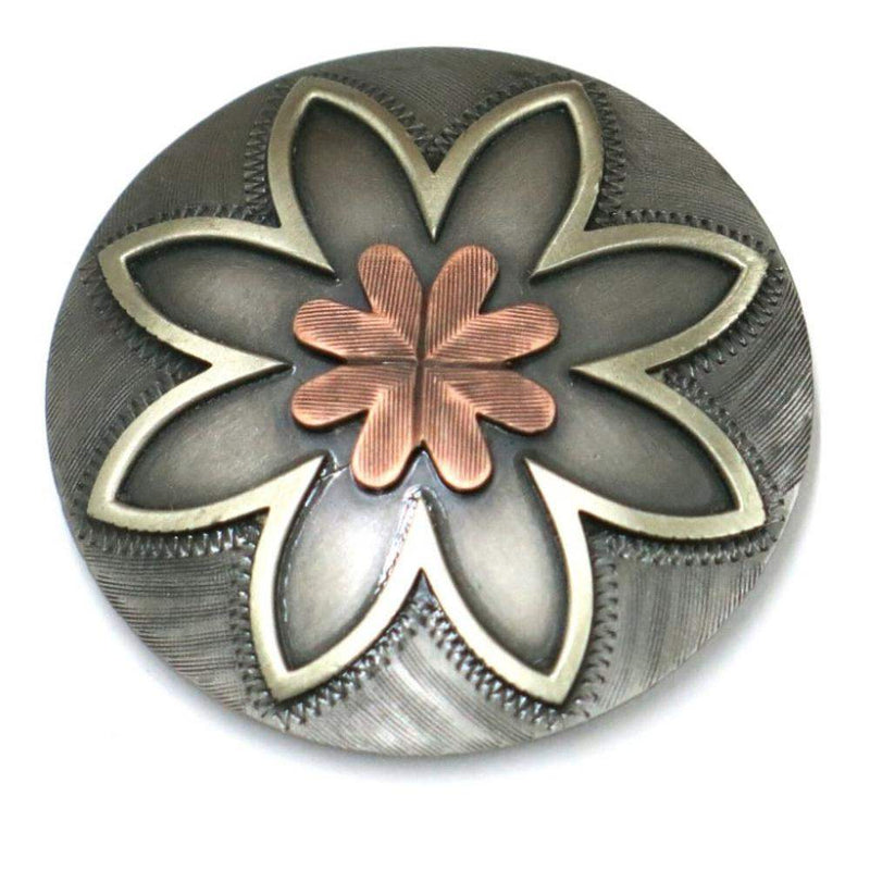 NRS Antique Engraved Silver with Copper Clover Flower 1 1/2 Inch Concho