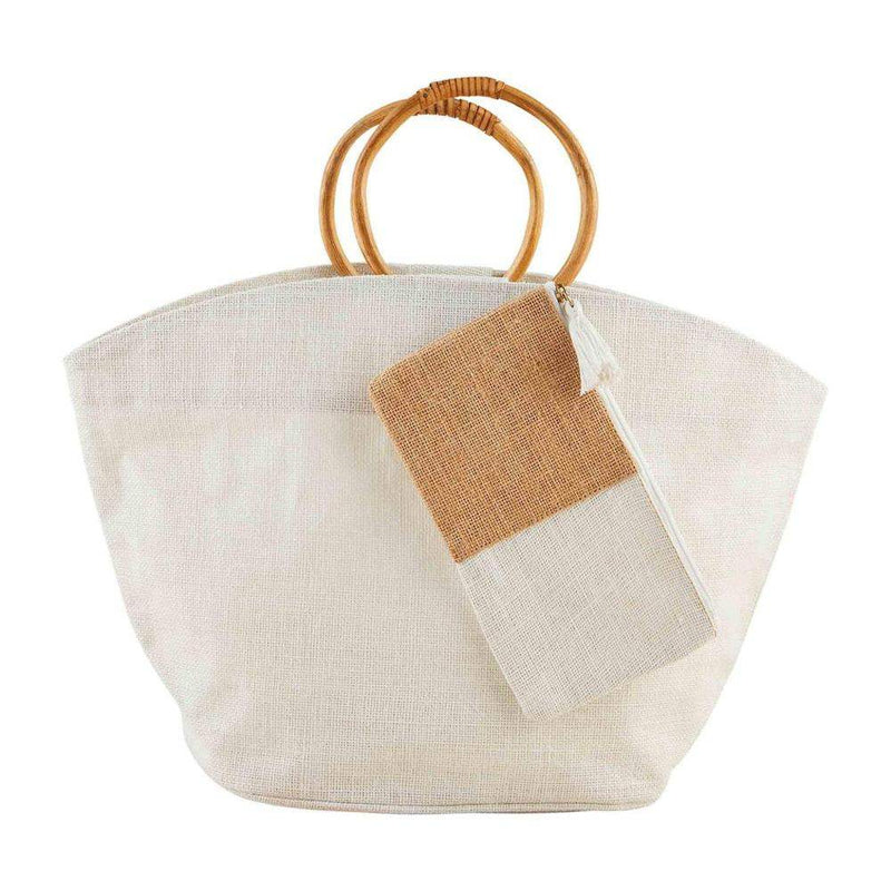 Mud Pie Cream Neutral Jute Tote Set