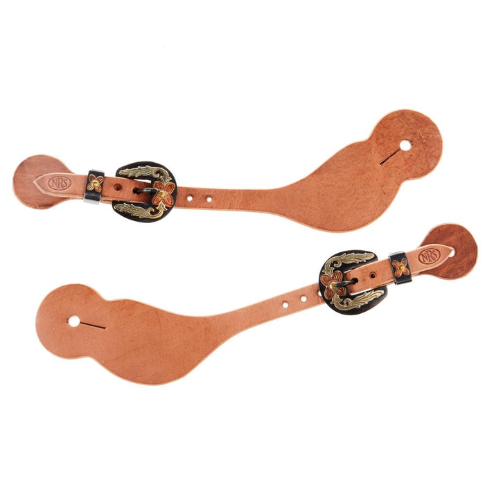 Natural 5/8 Inch Spur Straps with Floral Heel Buckle