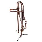 Oiled 5/8 Inch Browband Headstall with Copper Flower Silver Bar Cart Buckle