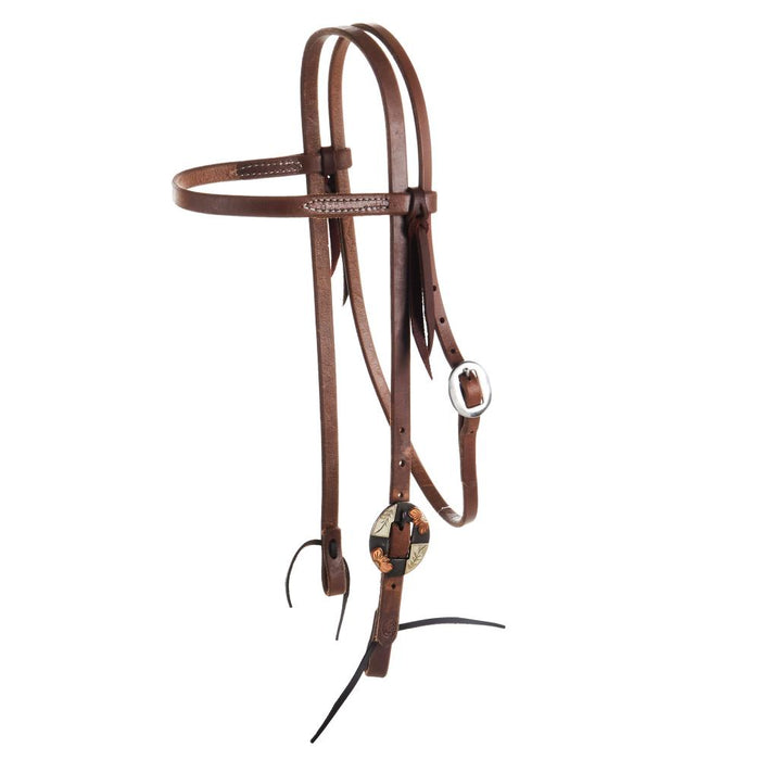 Oiled 5/8 Inch Browband Headstall with Copper Flower Silver Bar Cart Buckle