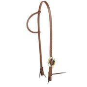 Oiled 5/8 Inch Single Ear Headstall with a Silver Flower Brass Bar Cart Buckle