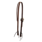 Oiled 3/4 Inch Slit Ear Headstall with Copper Flower Silver Bar Cart Buckle