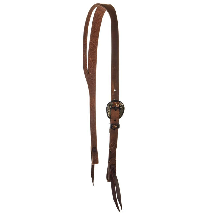 Oiled 3/4 Inch Slit Ear Headstall with Floral Heel Buckle