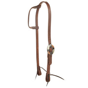 Oiled 3/4 Inch Single Ear Headstall with Silver Flower Brass Bar Cart Buckle