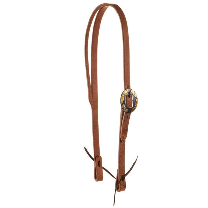 Roughout 5/8 Inch Slit Ear Headstall with Silver Flower Brass Bar Cart Buckle