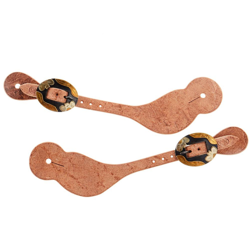 Roughout 5/8 Inch Spur Straps with Silver Flower Brass Bar Cart Buckle