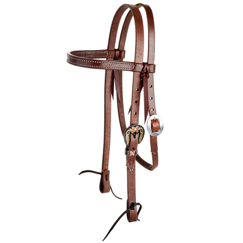 Oiled 3/4 Inch Browband Headstall with Floral Heel Buckle