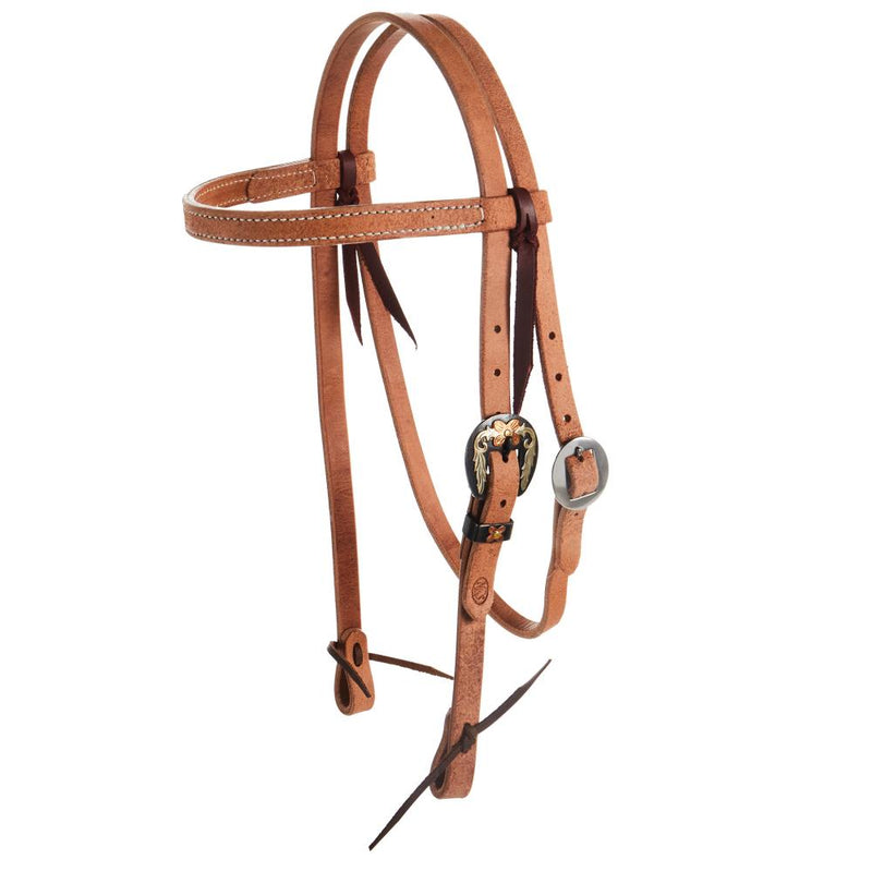 Roughout 3/4 Inch Browband Headstall with Floral Heel Buckle