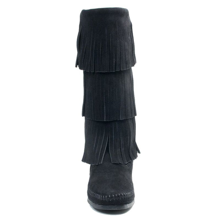 Minnetonka Women's Black 3 Layer Fringe Boots