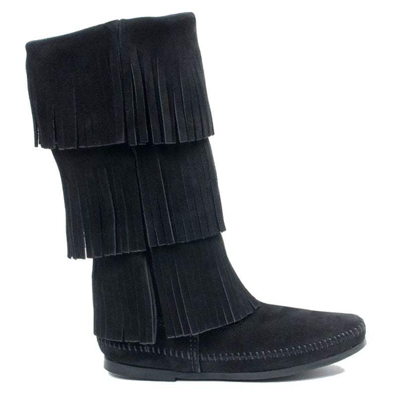 Minnetonka Women's Black 3 Layer Fringe Boots