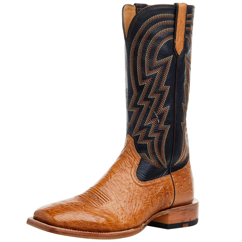 Men's Antique Tan Smooth Quill Ostrich 13in Midnight Black Top Cowboy Boot