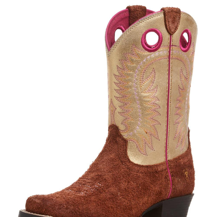 Kids Derby Monroe Terracotta Roughout and Royal Gold Metallic Boot