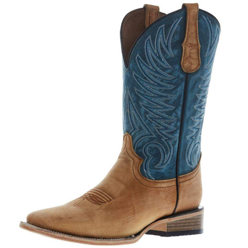 Men's Tan Vamp 12in Blue Cowhide Top