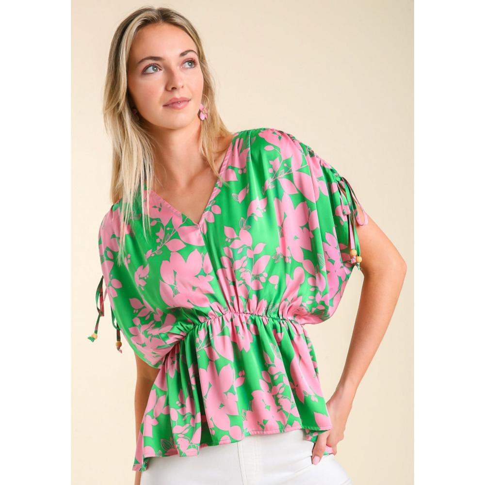Umgee Usa Inc. Womens Green/Pink Floral Top