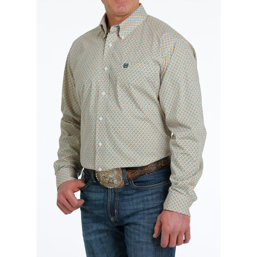 Cinch Green Geometric Print Button-Down Shirt for Men