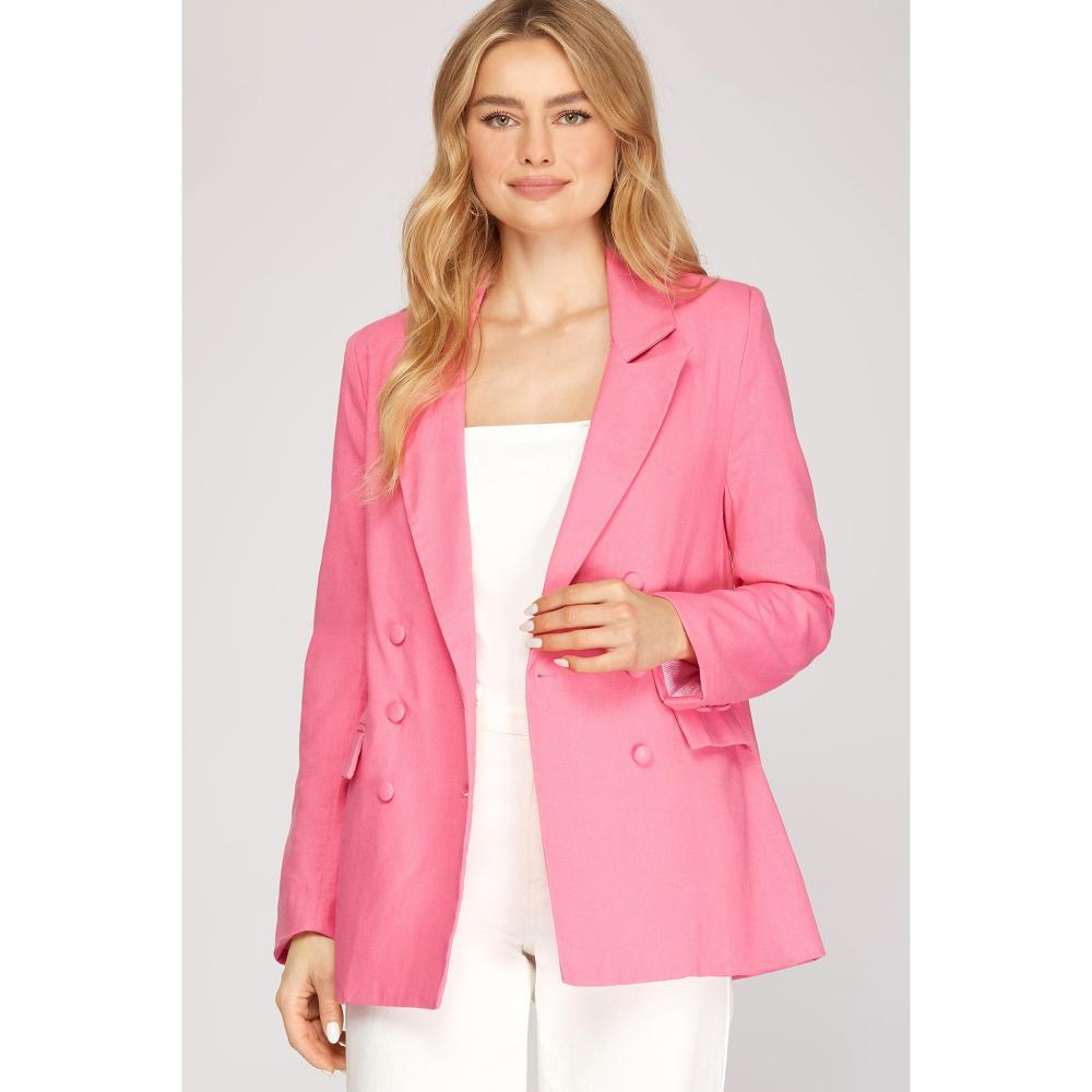 She & Sky Womens Pink Double Breast Blazer