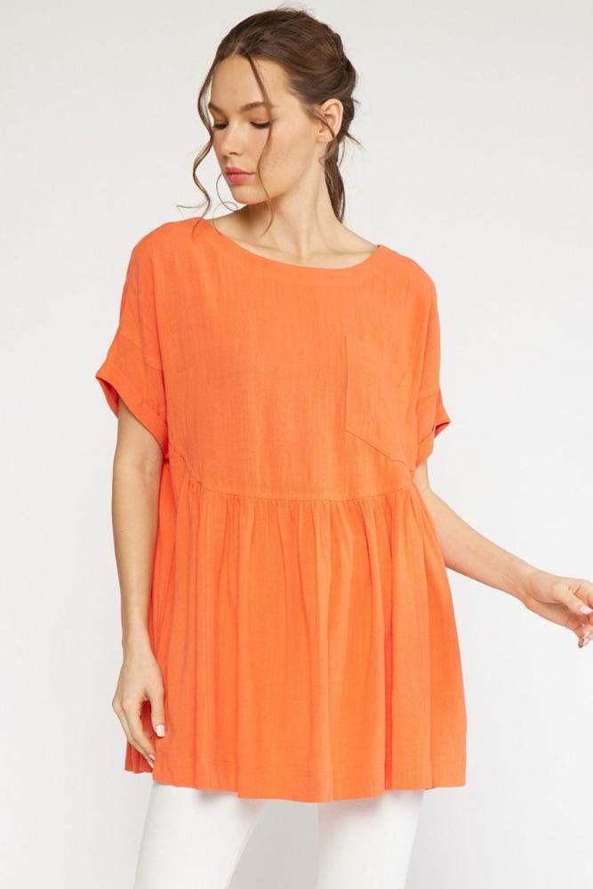 Womens Orange One Pocket Top