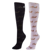 Ariat Ladies Script Navy and Pink 2 Pack Knee High Socks