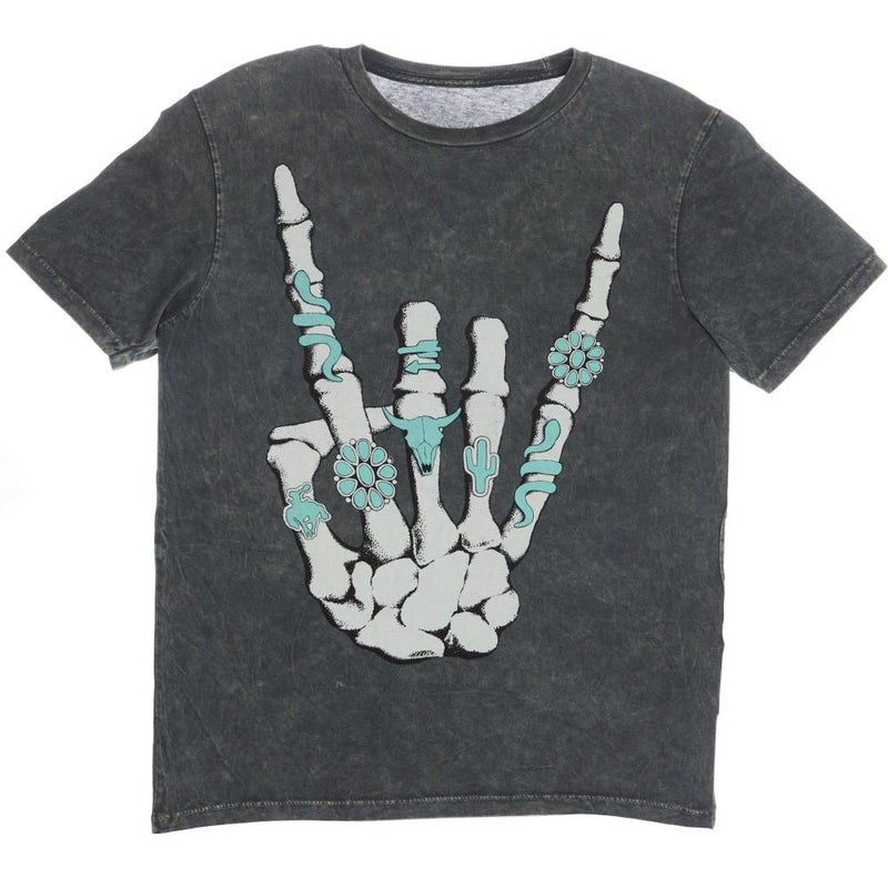 Women's Skeleton Rock Hand Stone Grey Mineral Tee