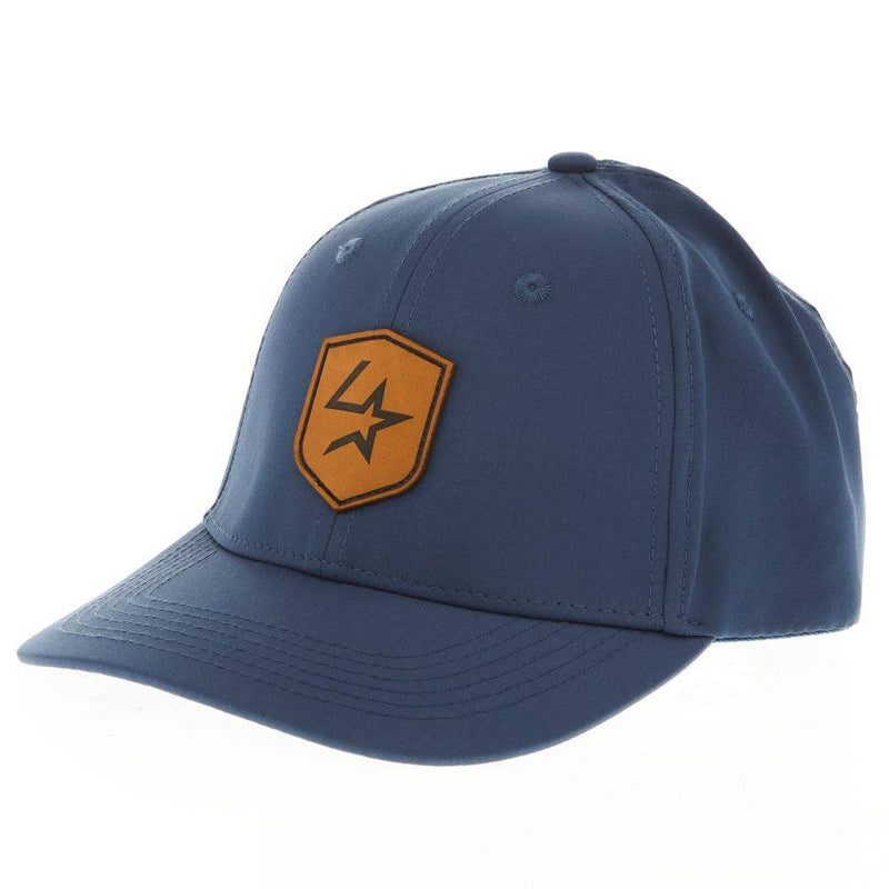 Navy Leather Patch Snapback Cap