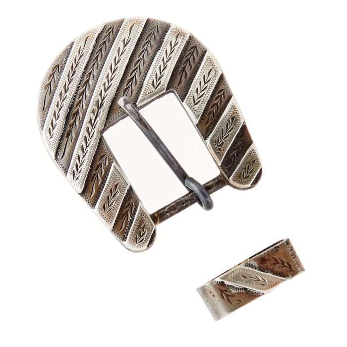 1 Inch Diagonal Wheat Engraved Heel Buckle and Keeper
