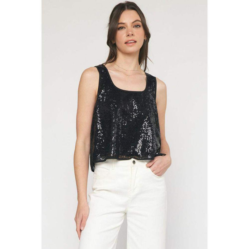 Entro Womens Black Sequin Tank