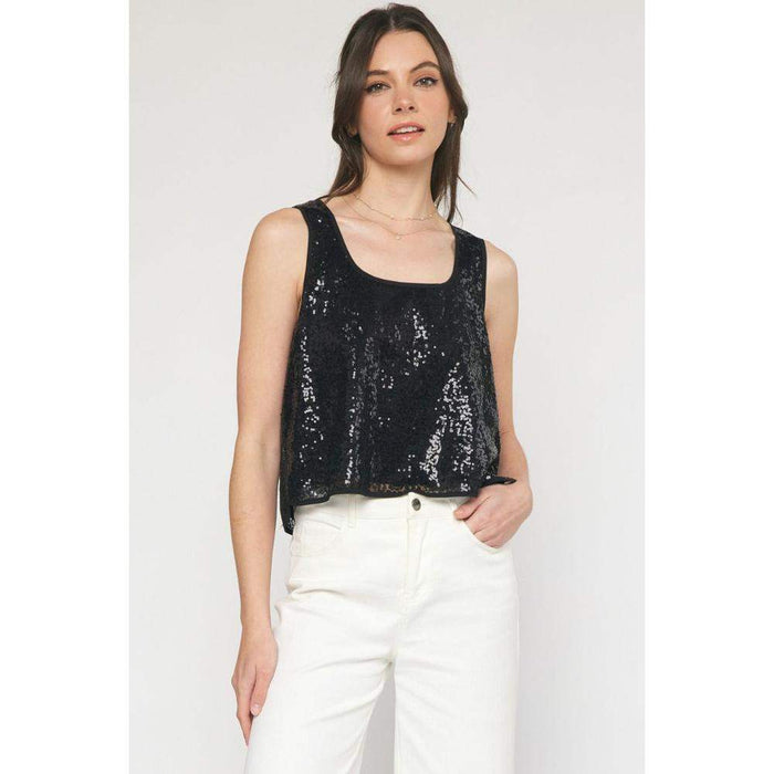 Entro Womens Black Sequin Tank