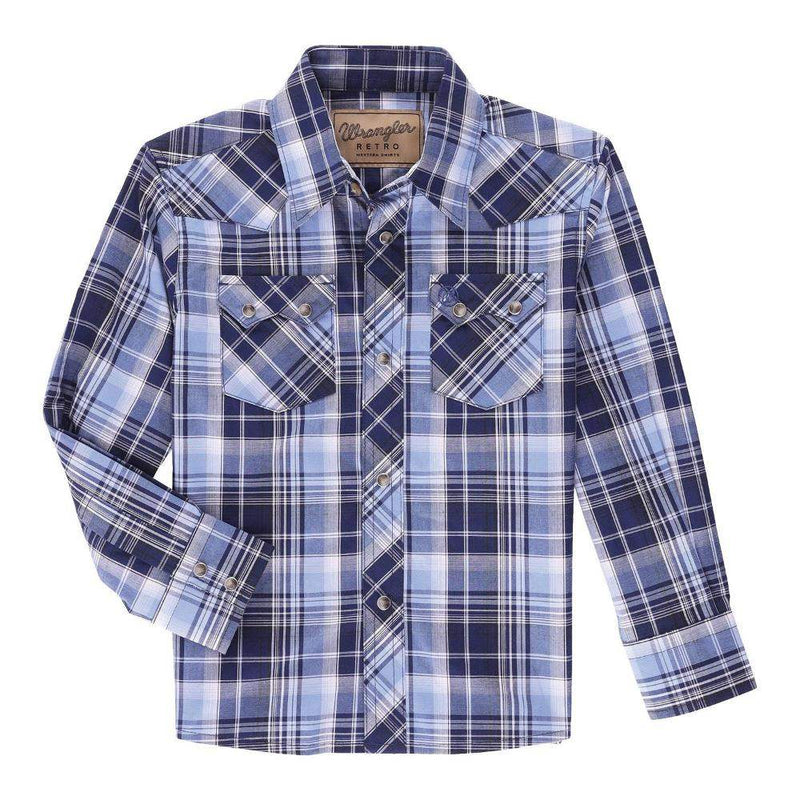 Wrangler Boy's Blue Plaid Snap Shirts