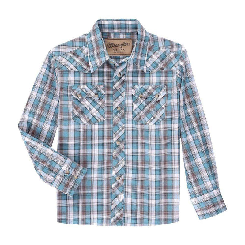 Wrangler Boy's Teal Plaid Snap Shirt
