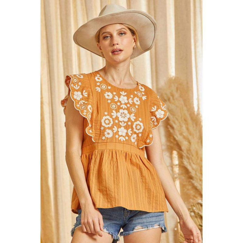 Andree By Unit Womens Marigold Embroidered Top